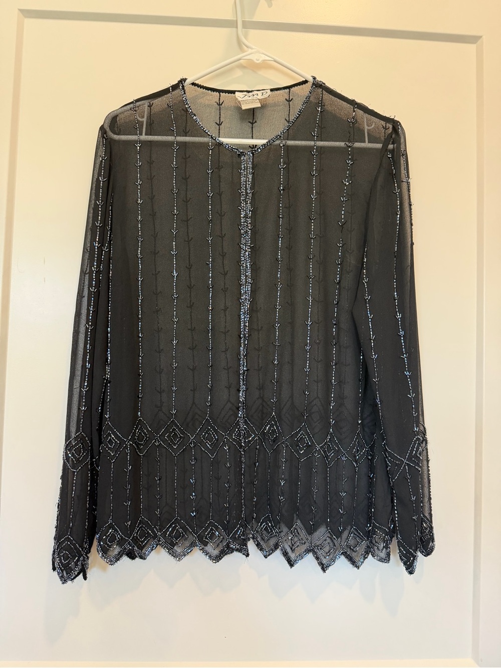 Vntg JMD Beaded Sequin Sheer Top Black Old Money Ethereal Whimsigoth Jacket sz M